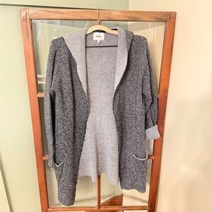 Daytrip Buckle Grey and Black Knit Cardigan Hooded Sweater - Size Medium